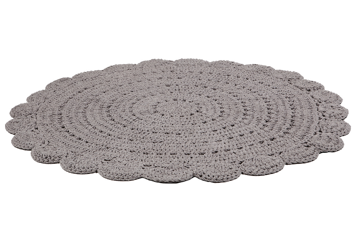 Tapis rond en crochet gris fonc 120 cm ALMA