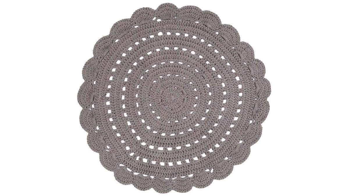 Tapis rond en crochet gris fonc 120 cm ALMA