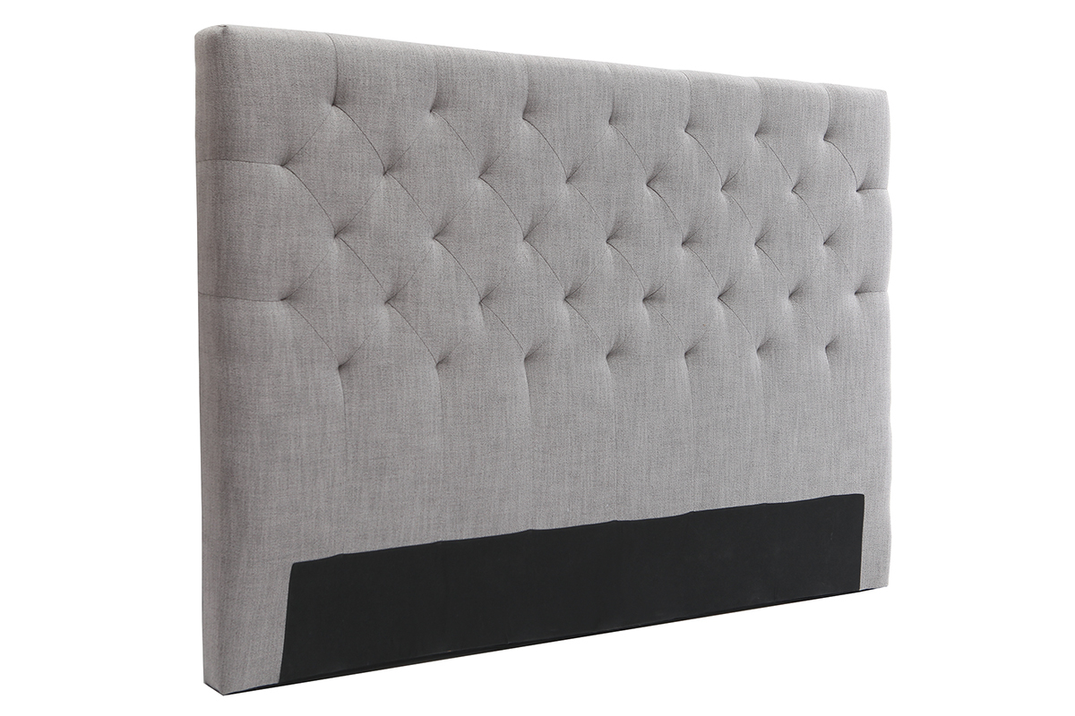 Tte de lit capitonne en tissu gris clair L160 cm ENGUERRAND