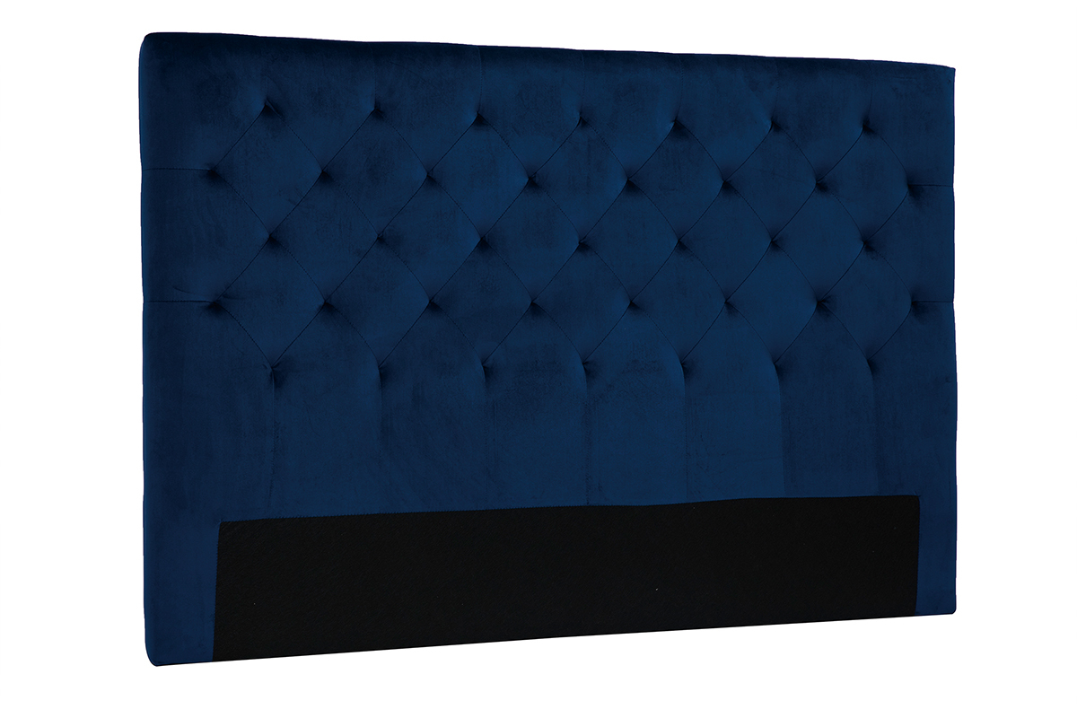 Tte de lit capitonne en tissu velours bleu nuit L160 cm ENGUERRAND