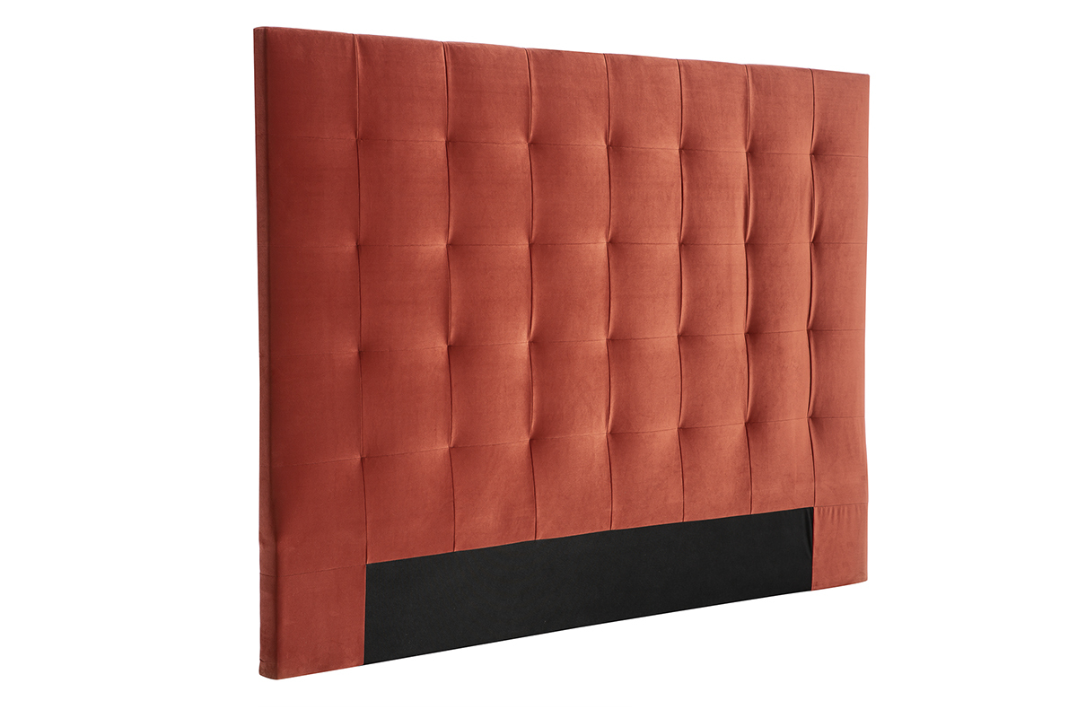 Tte de lit capitonne en tissu velours terracotta L160 cm HALCIONA