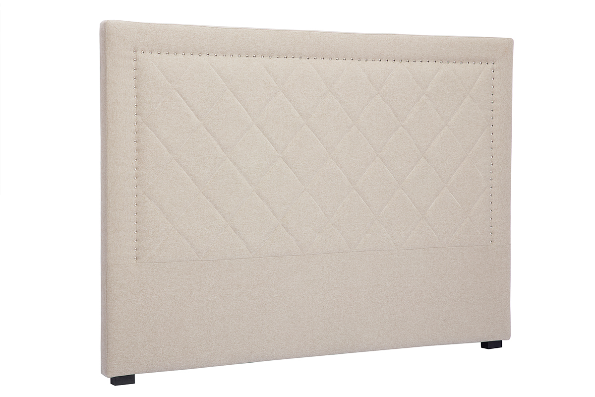 Tte de lit capitonne et cloute en tissu beige 160cm ESMEE