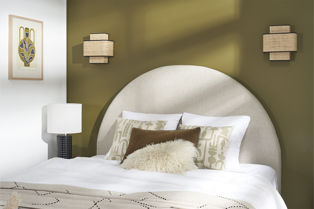 Tte de lit ronde en tissu beige L160 cm NAOMY