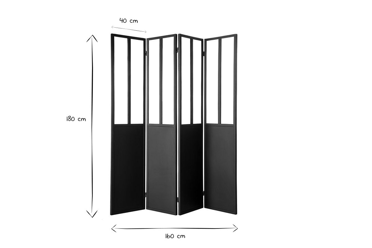 Verrire atelier paravent industriel en mtal noir et verre 4 vantaux L160 cm RACK